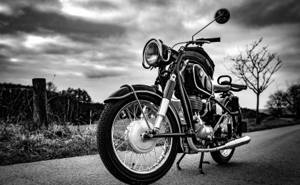 Motorcycle in black and white.