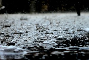 Rain falling during flood.