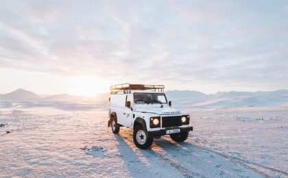 SUV in the snow.