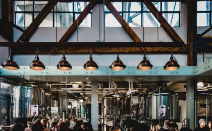 Brewery with busy bar area.