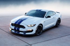 Ford Mustang with racing stripe.