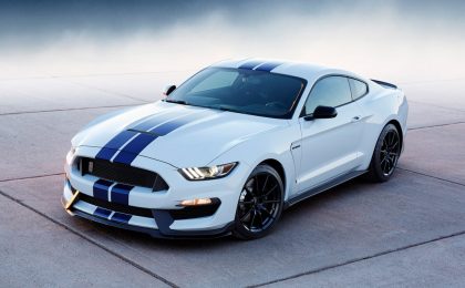 Ford Mustang with racing stripe.