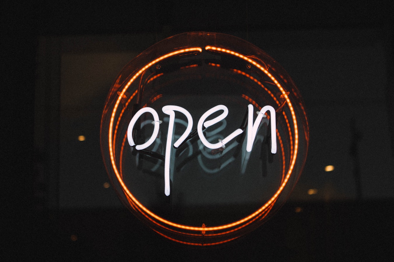 A neon OPEN sign.