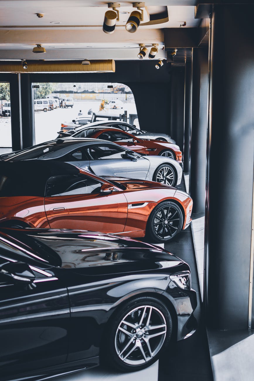 Cars at an auto dealership.