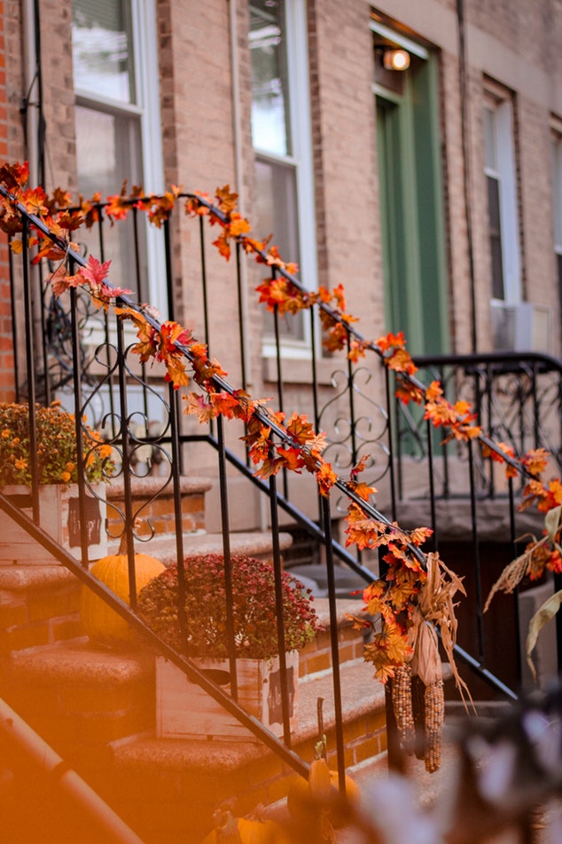 Rowhouse decorated for fall.