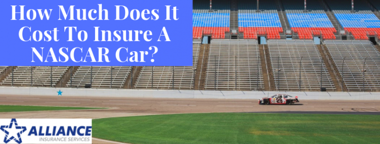 Car on race track with sign: How Much Does It Cost To Insure A NASCAR Car?
