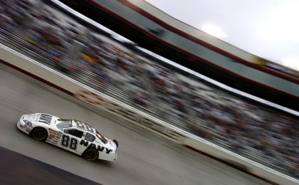 NASCAR car on track.