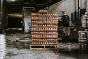 Beers on a pallet at a brewery