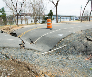 Road buckled after earthquake