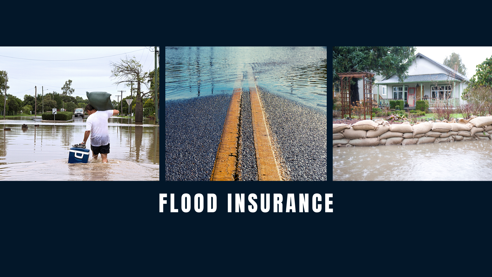 Three pictures of flooding in a neighborhood.