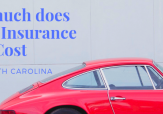 Car with sign that reads: How much does garage insurance cost in North Carolina.
